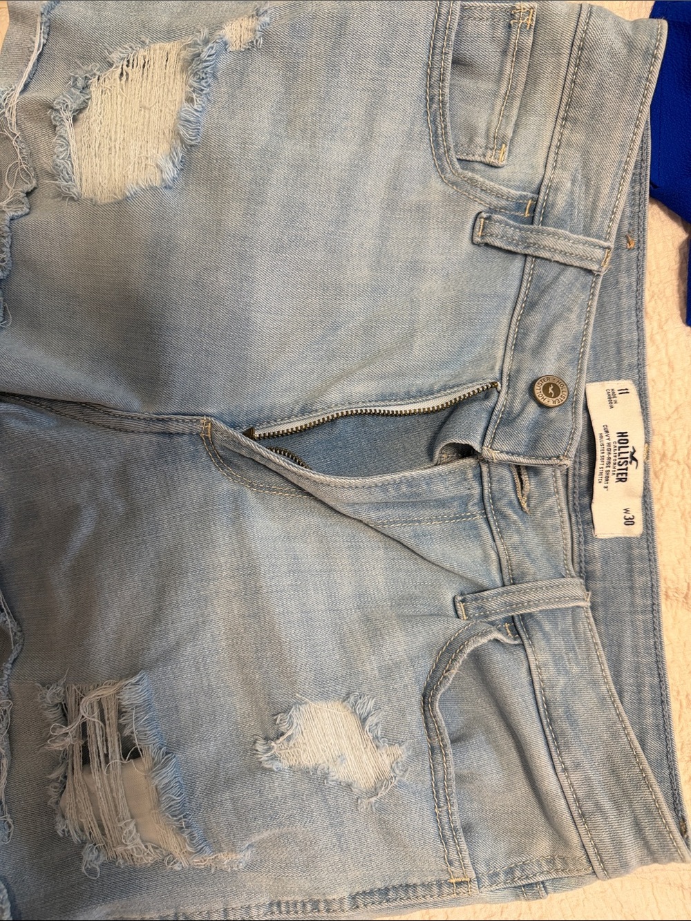 Hollister Light Wash Distressed Boyfriend Shorts